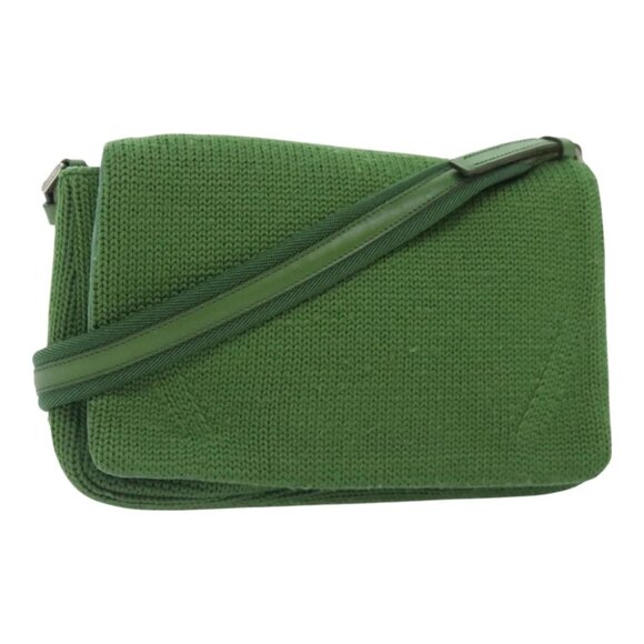 PRADA Shoulder Bag Knitted Fabrics Green Silver Auth 93808 - Picture 1 of 16